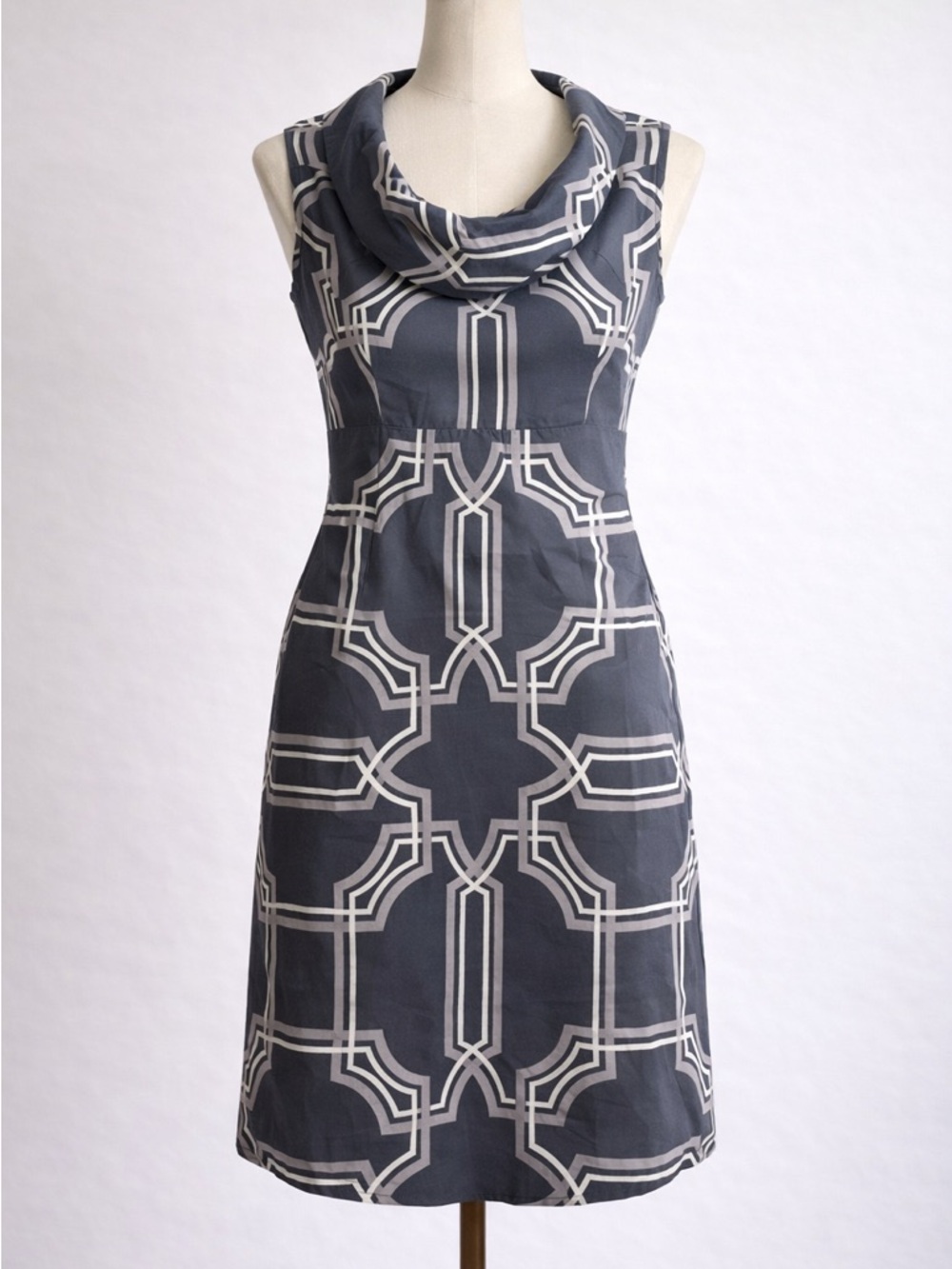 Banana Republic Gray Geometric Silk Midi Dress
